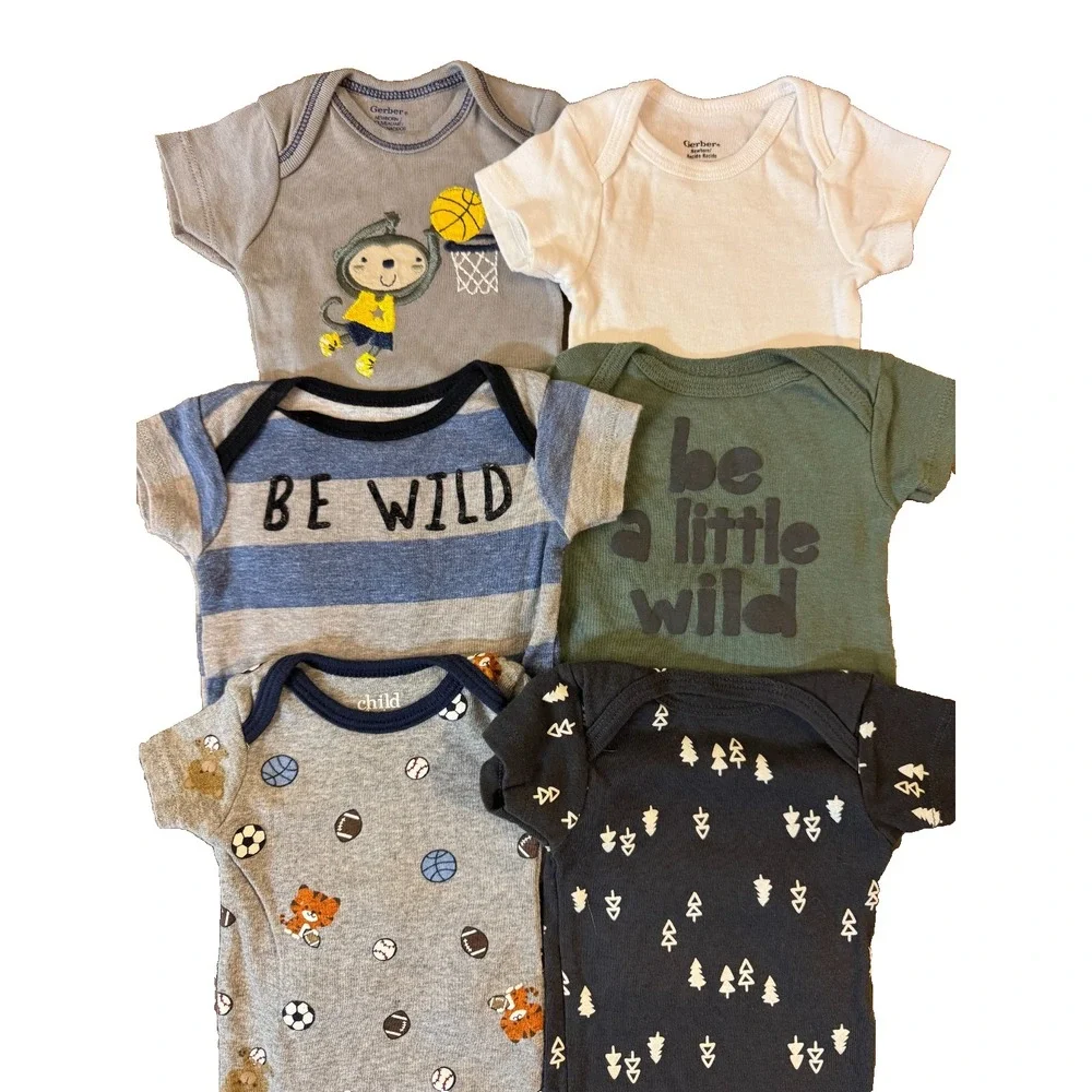 Gerber Baby Boy Onesies Newborn Short Sleeve Bodysuits Shirts Romper Clothes Lot
